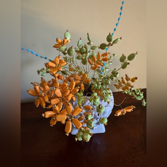 Artificial beaded flowers in white vintage vase - Picture 3 of 3